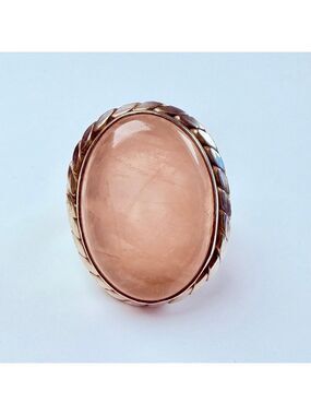 BIG 20.75 CT Rose Quartz Emotional Healing Sterling Silver 925 Vintage Ring